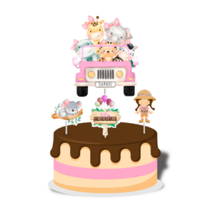 Topo de bolo Padrão - Safari rosa