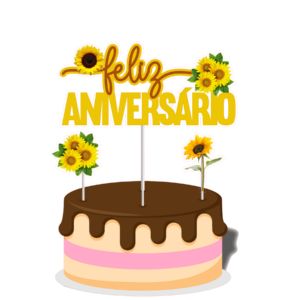 Topo de bolo Padrão - Feliz aniversário Girassol
