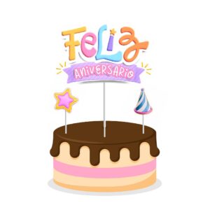 Topo de bolo Padrão - Feliz aniversario color 3