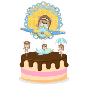 Topo de bolo Padrão - Ursinho aviador