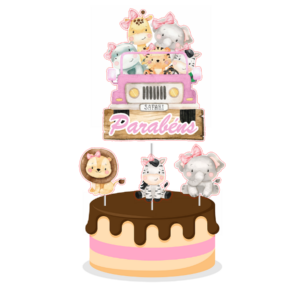 Topo de bolo Padrão - Safari menina